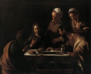 「エマオの晩餐」（1606年）カラヴァッジョ