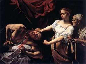 「ホロフェルネスの首を斬るユディト」（1598‐1599年）カラヴァッジョ
