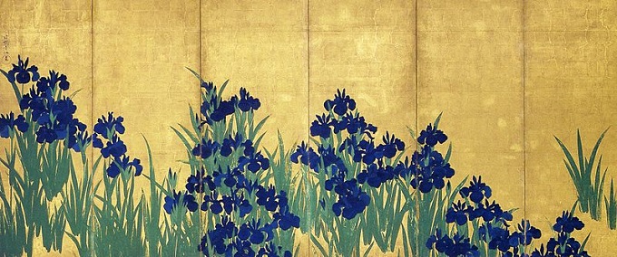 「燕子花図屏風」（江戸時代、18世紀）尾形光琳筆