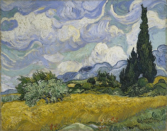 「糸杉のある小麦畑」（1889年）フィンセント・ファン・ゴッホ