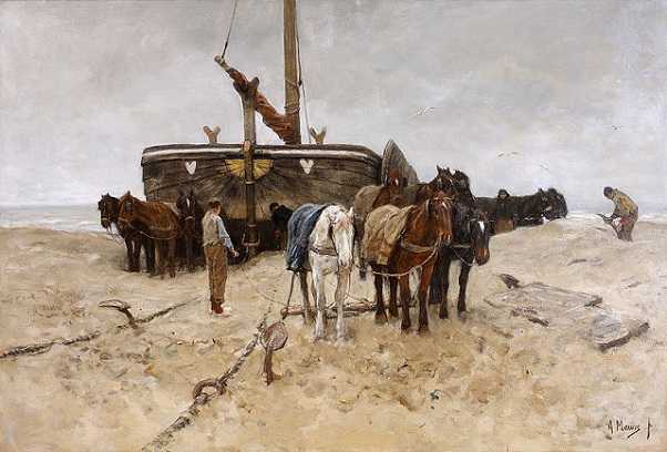 「海辺の漁船」（1882年）アントン・マウフェ