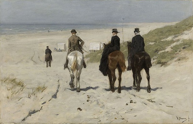「浜辺の朝の乗馬」（1876年）アントン・マウフェ