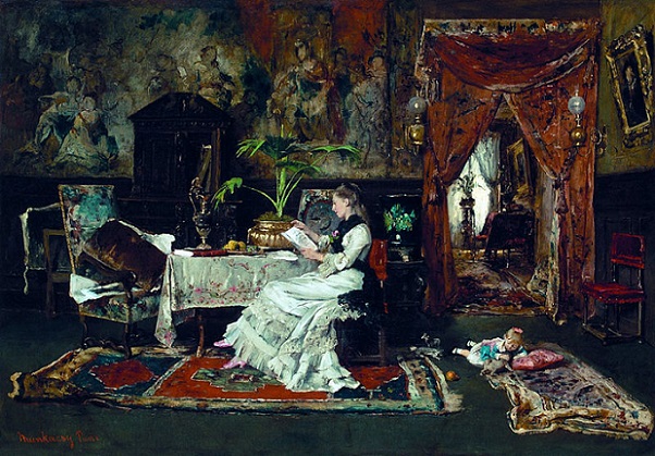 「パリの寝室（本を読む女性）」（1877年）ムンカーチ・ミハーイ