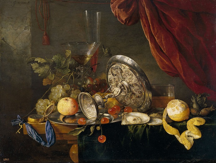 「木製テーブルの上の静物」（17世紀頃）ヤン・ダーフィッツゾーン・デ・ヘーム