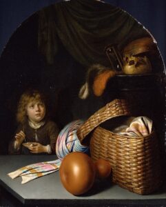 「シャボン玉を吹く少年と静物」（1635‐36年頃）ヘーラルト・ダウ
