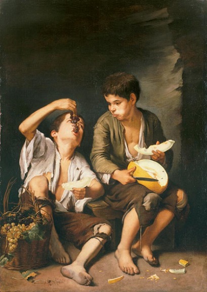 「ブドウとメロンを食べている2人の少年」（1645‐46年）バルトロメ・エステバン・ムリーリョ