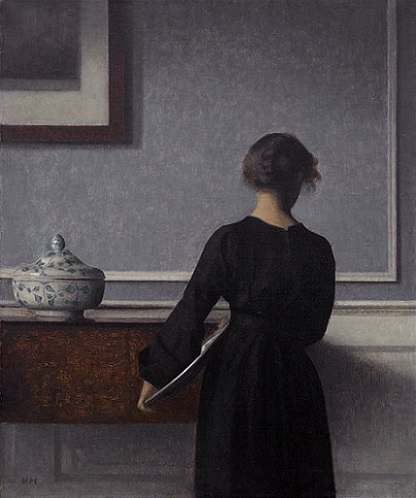 「背を向けた若い女性のいる室内」（1903-04年）ヴィルヘルム・ハマスホイ