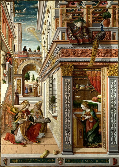 「聖エミディウスを伴う受胎告知」（1486年）カルロ・クリヴェッリ