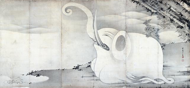 「象と鯨図屏風」（1797年）伊藤若冲