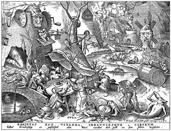 「大食（連作「七つの大罪」より）」（1558年）ピーテル・ブリューゲル1世