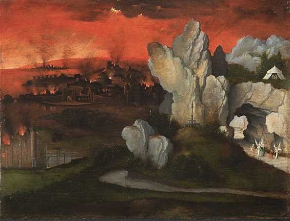 「ソドムとゴモラの滅亡がある風景」（1520年頃）ヨアヒム・パティニール