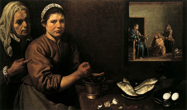 「マルタとマリアの家のキリスト」（1618年頃）ディエゴ・ベラスケス