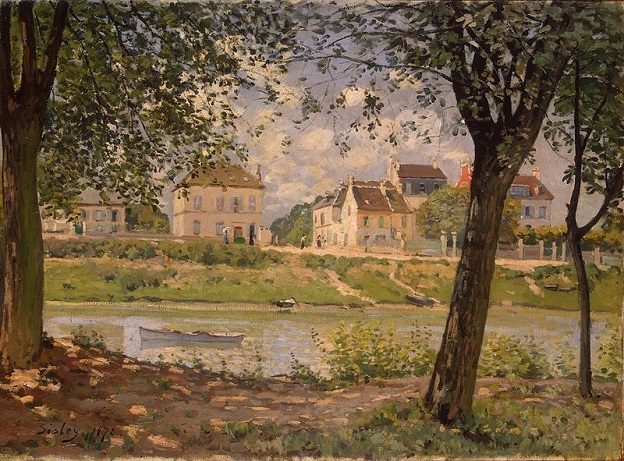 「セーヌ河岸のヴァルヌーヴ・ラ・ガレンヌ」（1872年）アルフレッド・シスレー