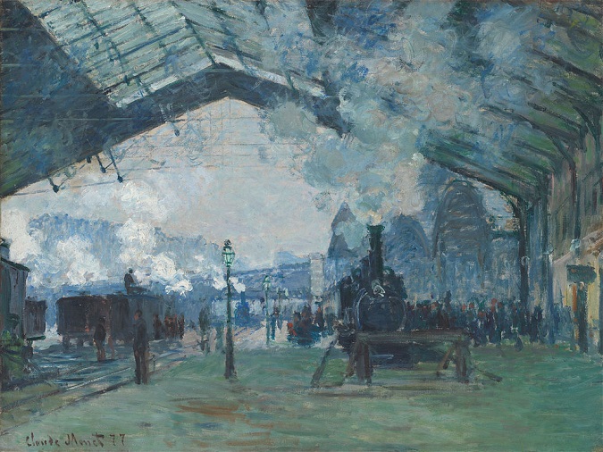 「サン＝ラザール駅、ノルマンディの列車」（1877年）クロード・モネ