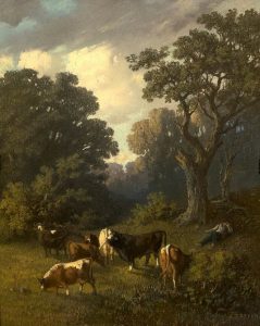 「林間で草を食べる畜牛」（1840年）コンスタン・トロワイヨン