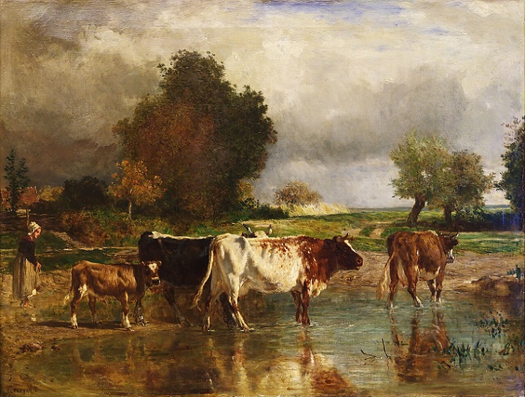 「池の中の牛と子牛」コンスタン・トロワイヨン