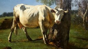 「体をこすりつける牛」（1859年）コンスタン・トロワイヨン