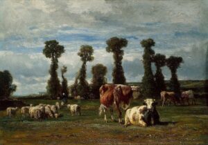 「ノルマンディーの牧草地」（1852年）コンスタン・トロワイヨン