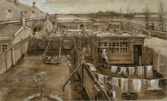 「大工の仕事風景と洗濯をする女」（1882年5月）フィンセント・ファン・ゴッホ