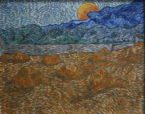 「麦束のある月の出の風景」（1889年7月）フィンセント・ファン・ゴッホ