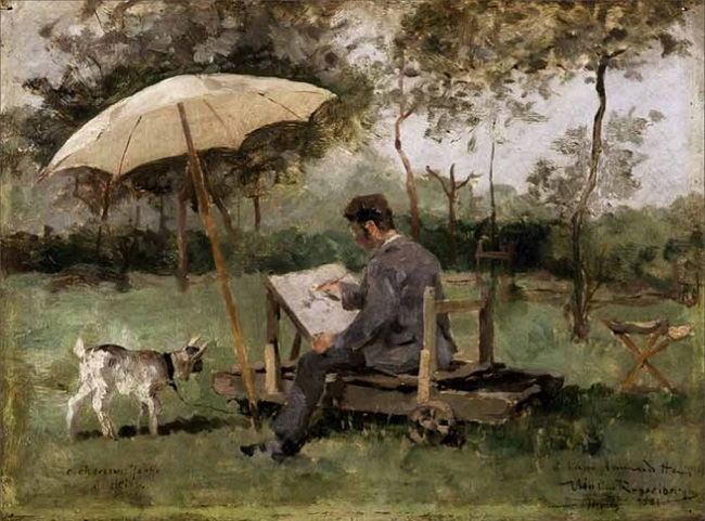 「Armand Heins paintin in open air」（1881年）テオ・ファン・レイセルベルヘ