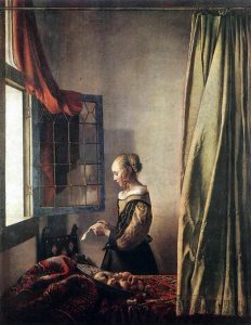 「窓辺で手紙を読む女（修復前）」（1657‐59年頃）ヨハネス・フェルメール