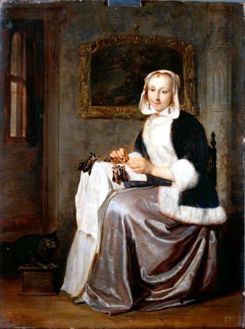 「レースを編む女」（1661‐1664年頃）ハブリエル・メツー