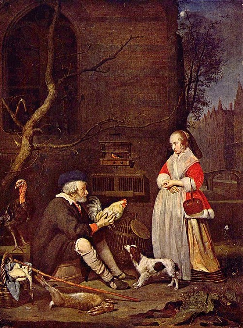 「鳥売りの男」（1662年）ハブリエル・メツー