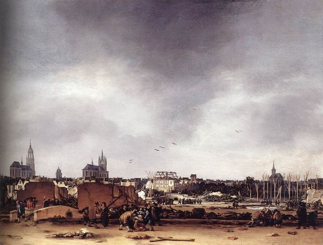 「1654年、爆発後のデルフトの眺め」（1654年）エフベルト・ファン・デル・プール