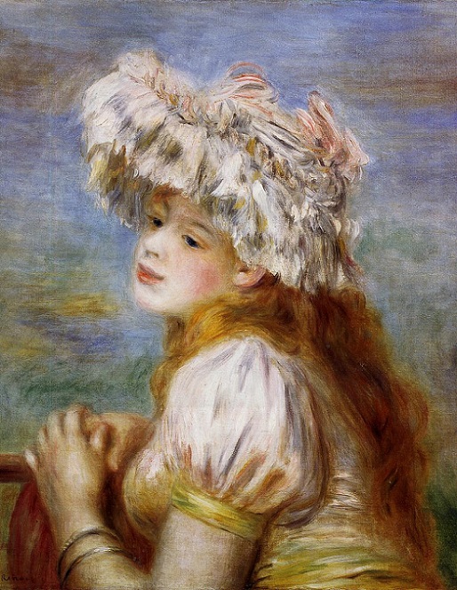 「レースの帽子の少女」（1891年）ピエール・オーギュスト・ルノワール
