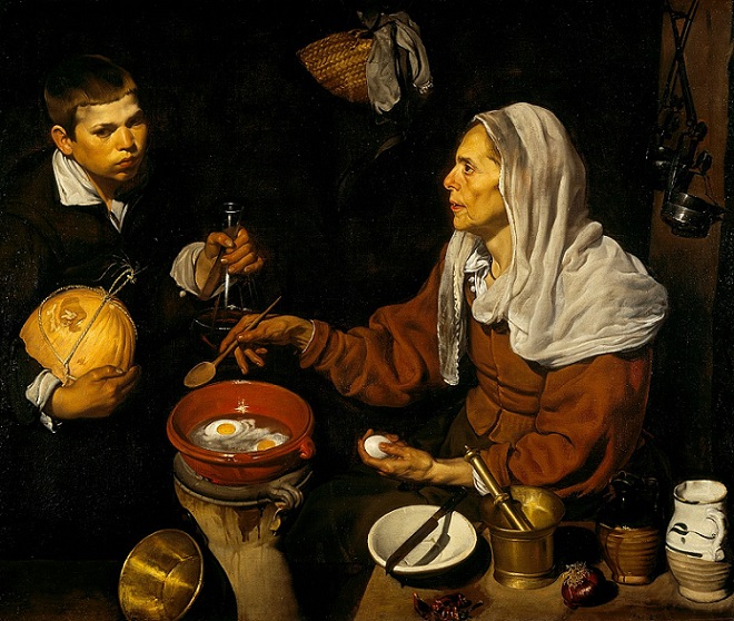 「卵を料理する老婆」（1618年）ディエゴ・ベラスケス