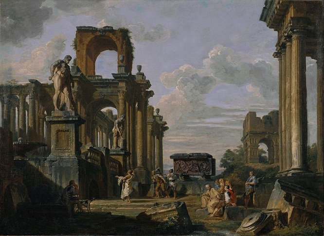 「古代建築と彫刻のカプリッチョ」（1745‐1750年頃）ジョヴァンニ・パオロ・パニーニ