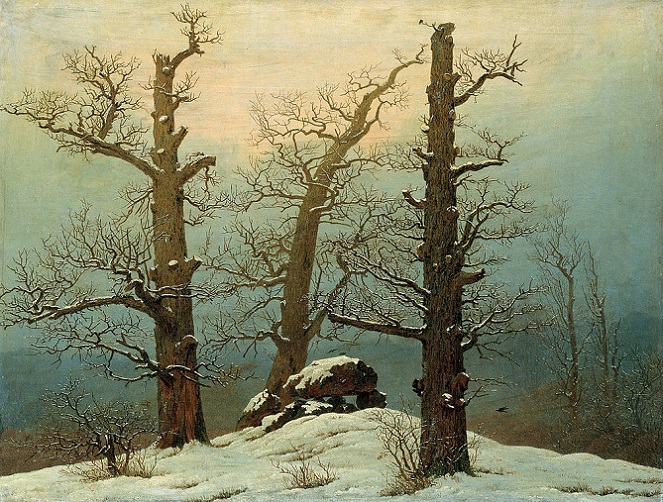 「雪の中の石塚」（1807年頃）カスパー・ダーヴィト・フリードリヒ