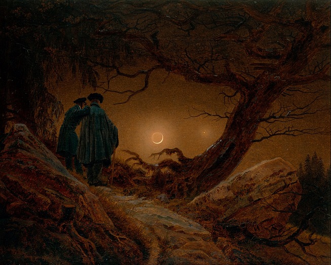 「月を眺める2人の男」（1819年）カスパー・ダーヴィト・フリードリヒ