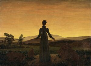 「夕日の前に立つ女性」（1818年頃）カスパー・ダーヴィト・フリードリヒ