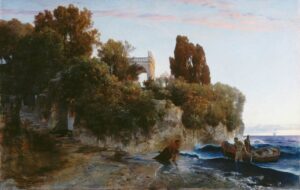 「海辺の城（城の中の殺人）」（1859年）アルノルト・ベックリーン