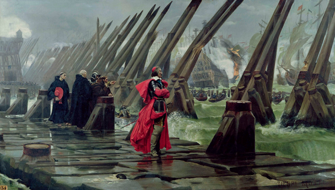 「ラ・ロシェル包囲戦を指揮するリシュリュー枢機卿」（1881年）アンリ・ポール・モット
