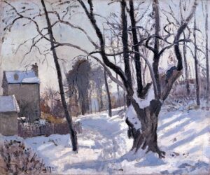 「ルーヴシエンヌの雪景色」（1872年）カミーユ・ピサロ