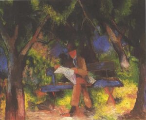 「公園で読む男」（1914年）アウグスト・マッケ