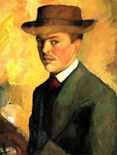 「帽子をかぶった自画像」（1909年）アウグスト・マッケ