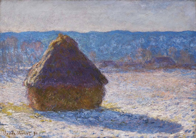 「積みわら －朝の雪の効果」（1891年）クロード・モネ