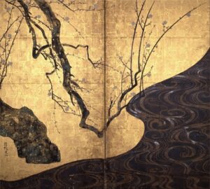 「紅白梅図屏風（左隻）」（江戸時代18世紀）尾形光琳