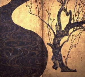 「紅白梅図屏風（右隻）」（江戸時代18世紀）尾形光琳