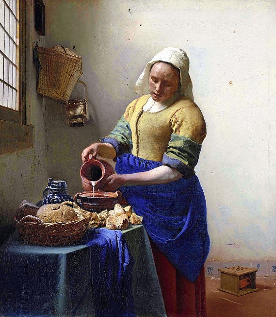 「牛乳を注ぐ女」（1658-1659年）ヨハネス・フェルメール