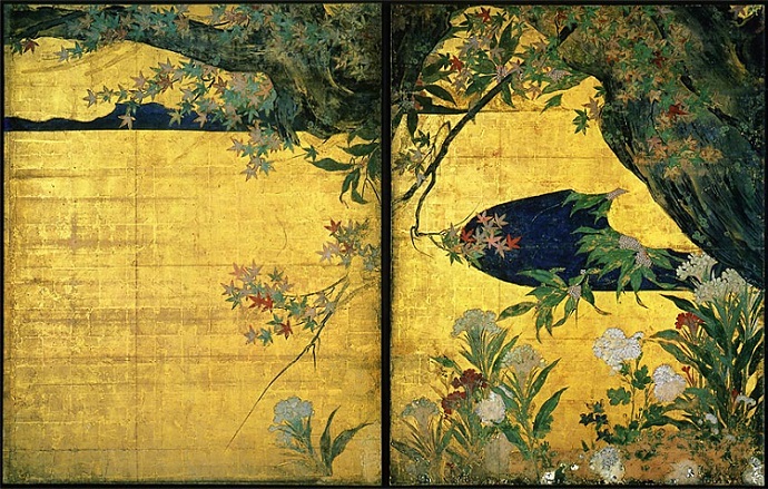 「楓図（壁貼付、左2面）」（桃山時代、16世紀）長谷川等伯