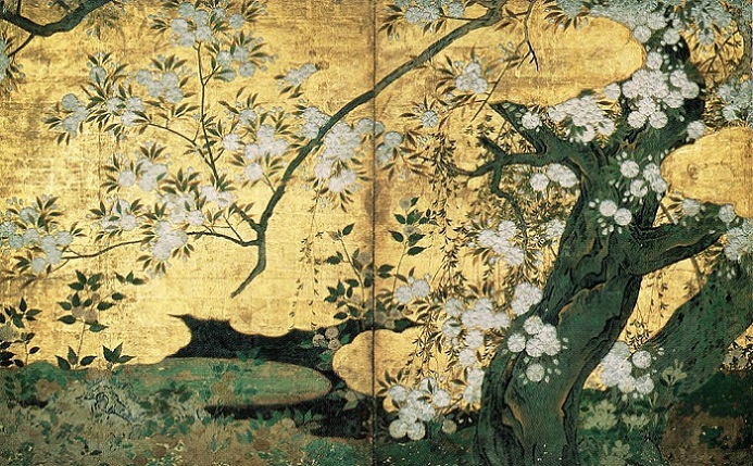 「桜図（壁貼付、左2面）」（桃山時代、16世紀）長谷川久蔵