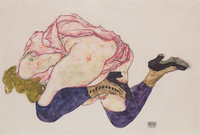 「頭を下げてひざまずく女」（1915年）エゴン・シーレ
