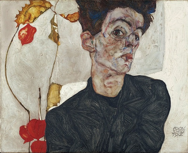 「ほおずきの実のある自画像」（1912年）エゴン・シーレ