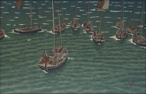 「連作「美しきブルターニュ地方」より：≪トレブルに停泊する船≫」（1902年）アンリ・リヴィエール