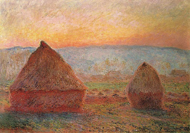 「ジヴェルニーの積みわら、夕日」（1888‐1889年）クロード・モネ